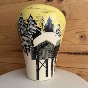 Matthew Adams‎ Alaska Pottery Large Vase Cabin In The Woods Numbered Yellow